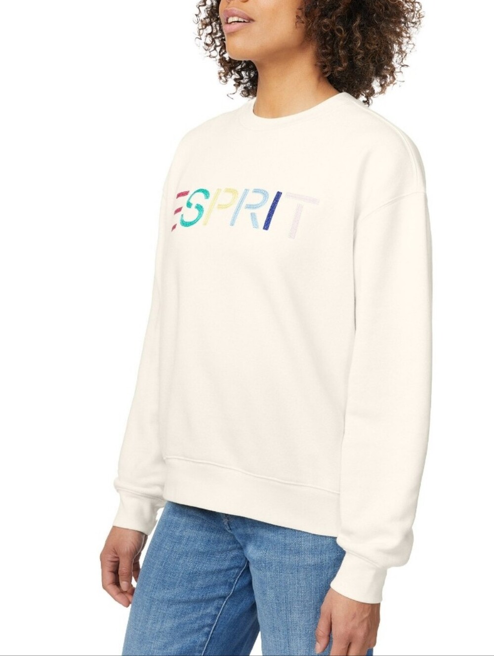 Esprit White Cream Sweatshirt Embroidered Logo Multicolor Rainbow 80's NWT Viral - Picture 2 of 8